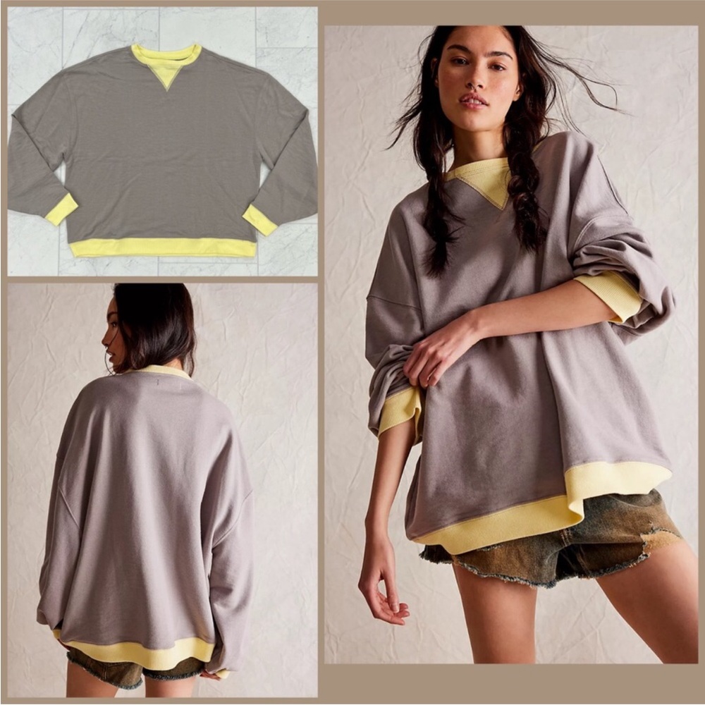 NWOT Free People Classic Crew Colorblock Sweatshirt